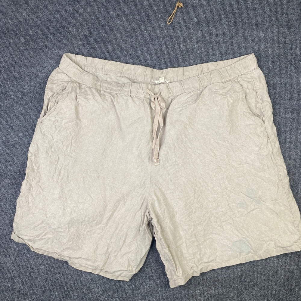 Eileen Fisher Women 3X Tan Organic Linen Drawstring Elastic Waist Shorts Stained